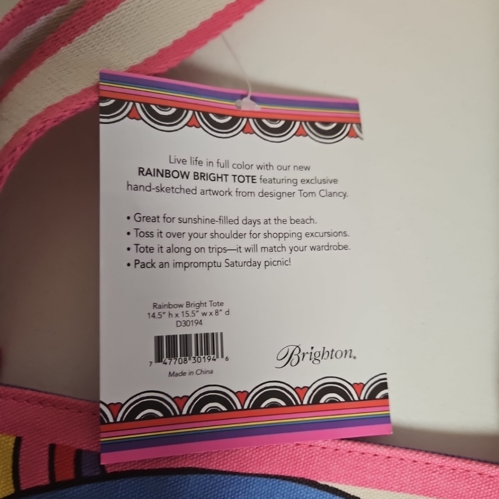 Brighton Rainbow Bright "Love To Be Bold" Large Canvas Tote NWT Bag - Picture 3 of 8